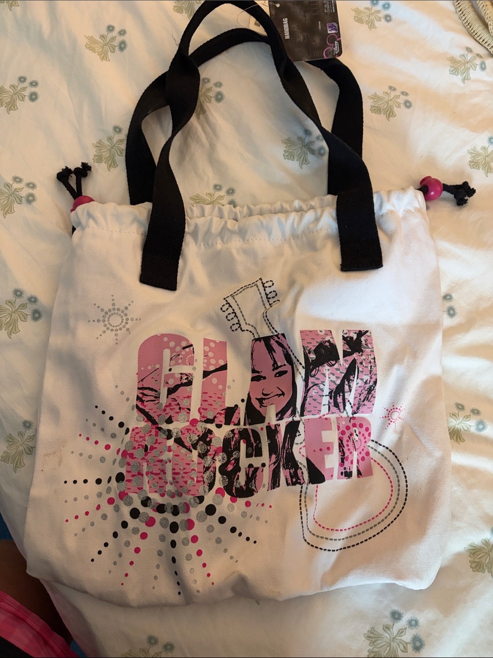 Limited Too White Pink and Black Graphic Drawstring Tote